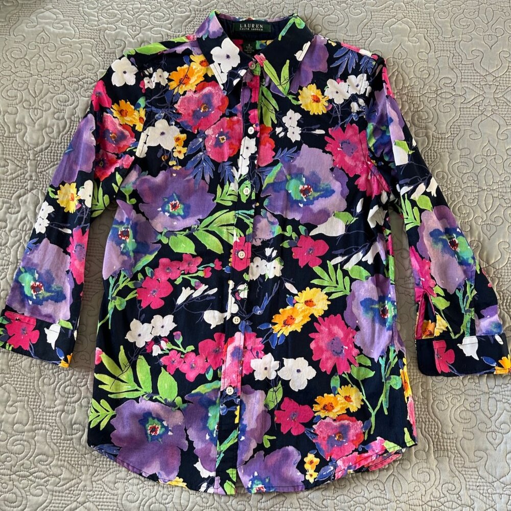 Lauren bright floral button-up blouse, size S